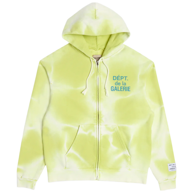 Gallery Dept. Lime Green Sun Faded French Logo Zip Up Hoodie