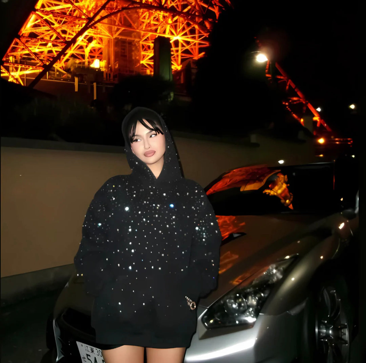 Vybes Rhinestones Galaxy Hoodie