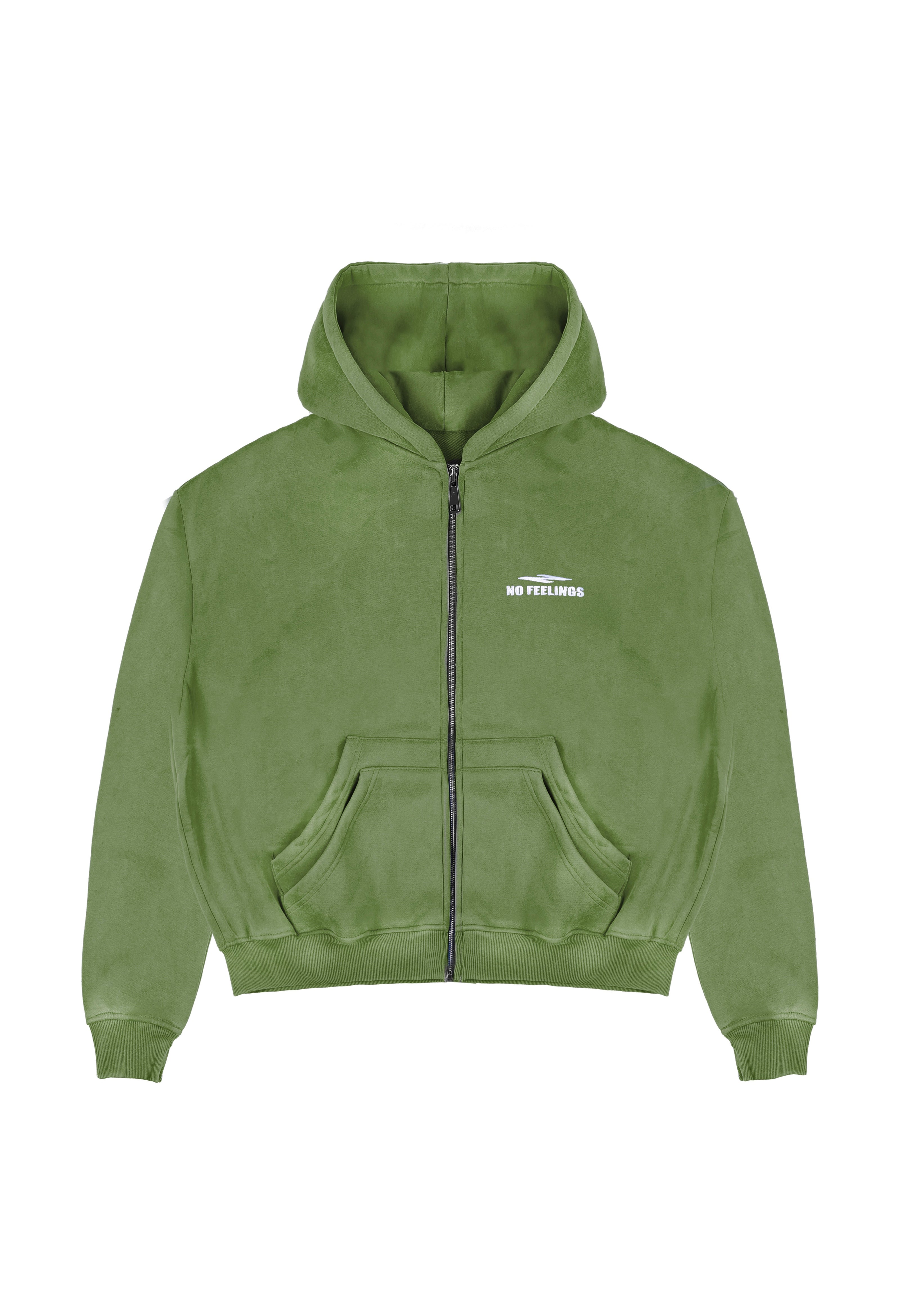 No Feelings 4PF Zip Up Hoodie Forest Green V2