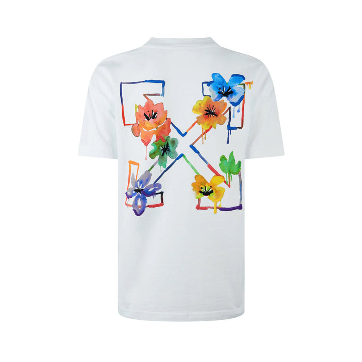 Off White Arrow Floral Cotton Short Sleeve Crew Neck T-Shirt
