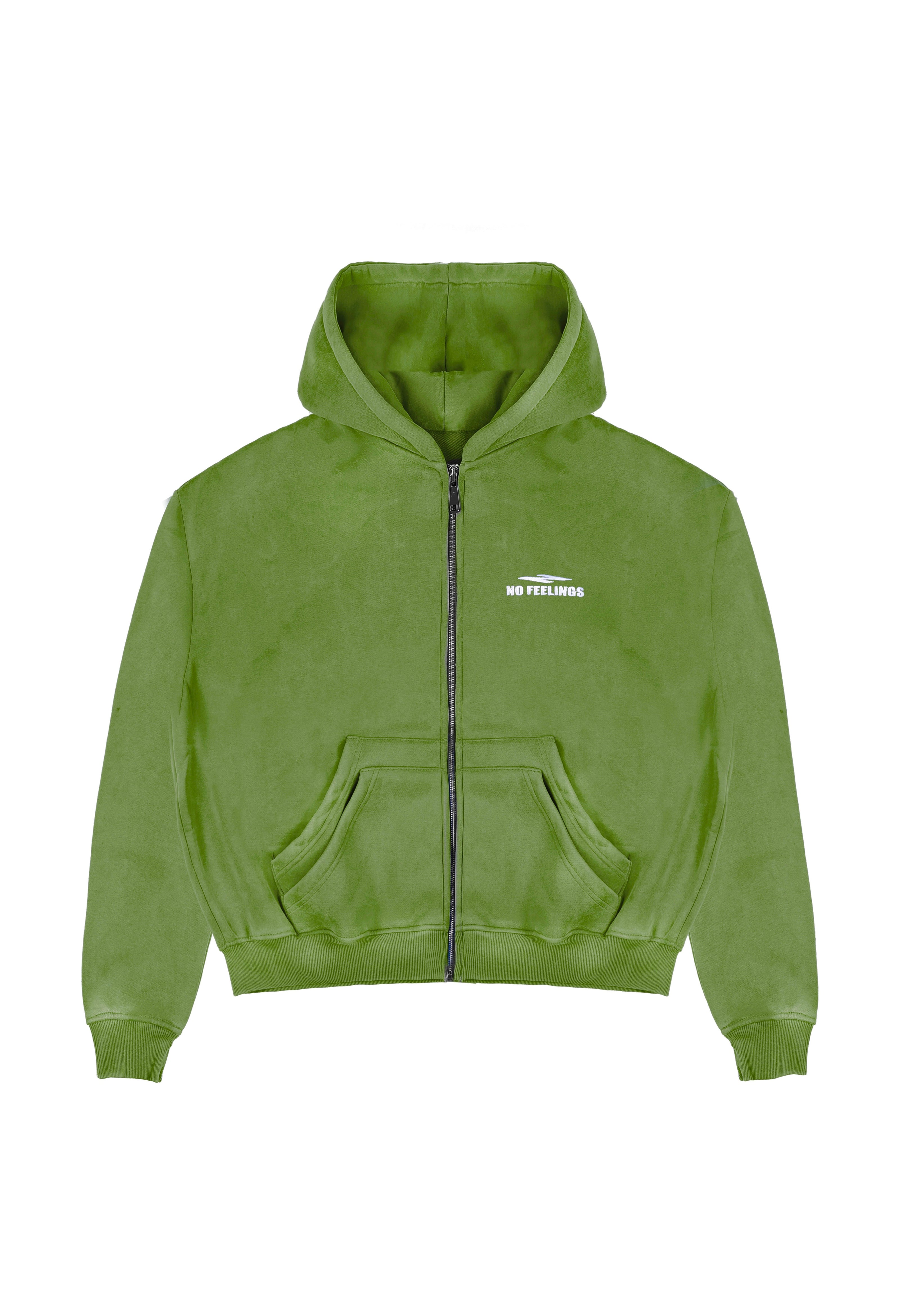 No Feelings 4PF Zip Up Hoodie Moss