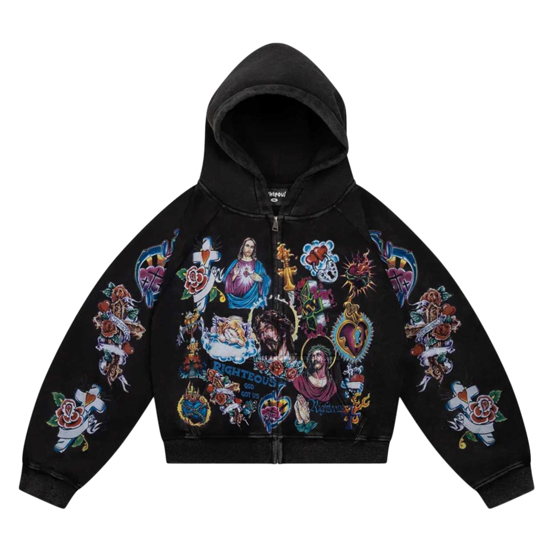 Righteous Risen King Zip Up Hoodie Black