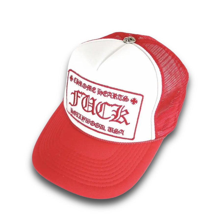 Chrome Hearts FUCK Hollywood Trucker Hat Red/White (PREOWNED)