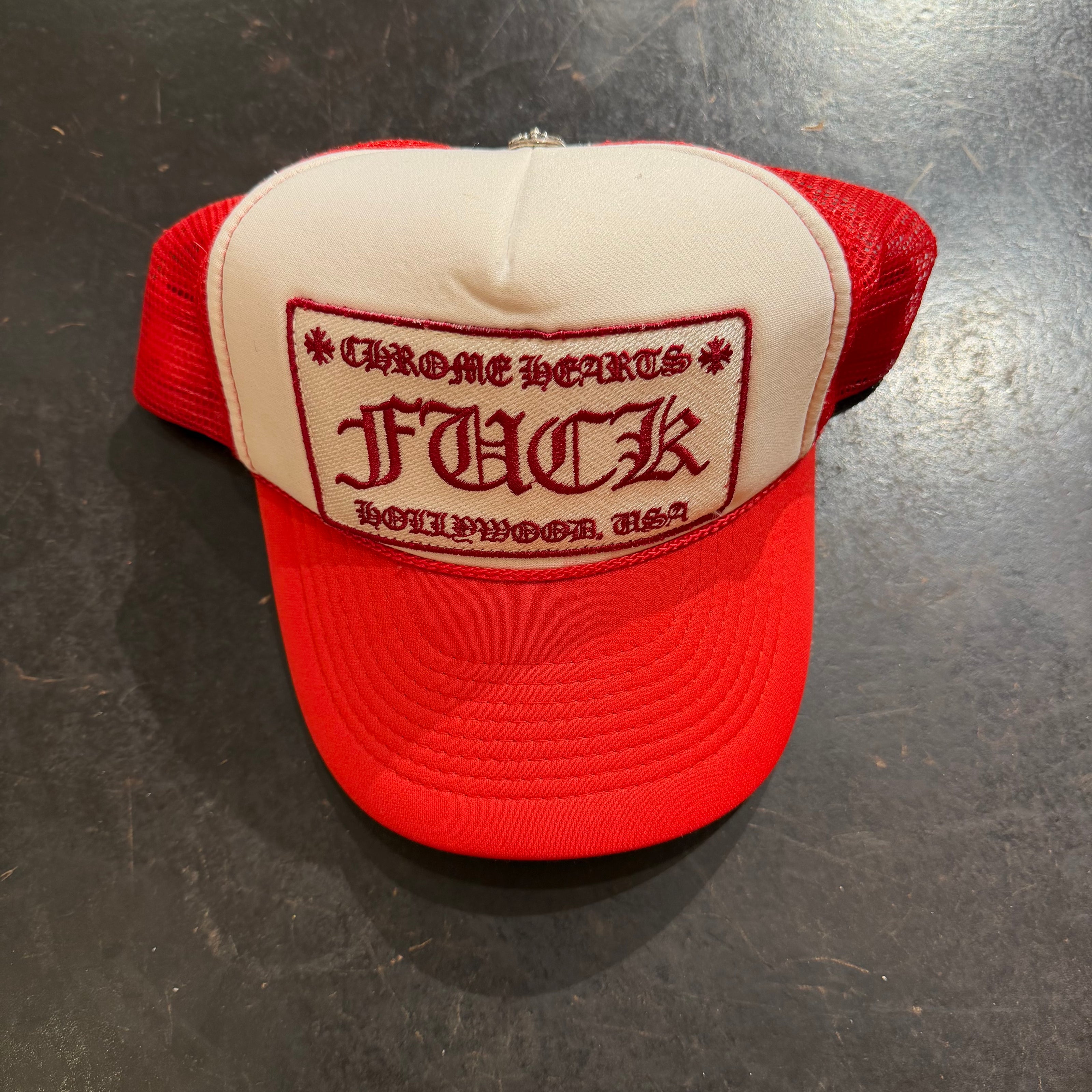 Chrome Hearts FUCK Hollywood Trucker Hat Red/White (PREOWNED)