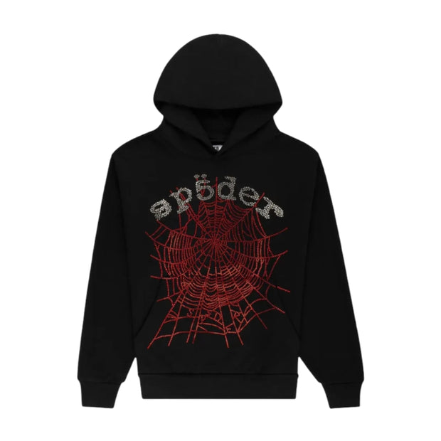 Sp5der Rhinestone OG Web V2 Hoodie Black