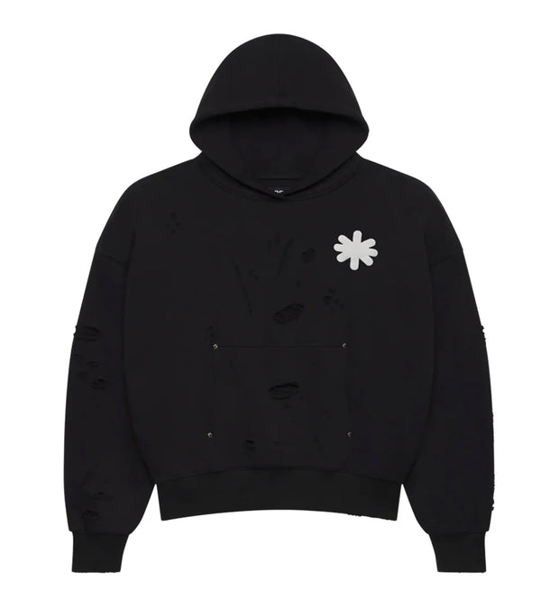 LOST SHDWS Destroyed Double Layered Logo Hoodie Black