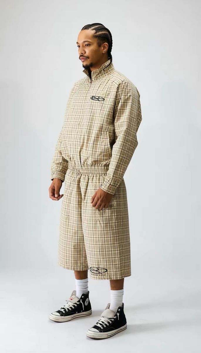 Boredom Kills Lounge Plaid Track Jacket (Cream)
