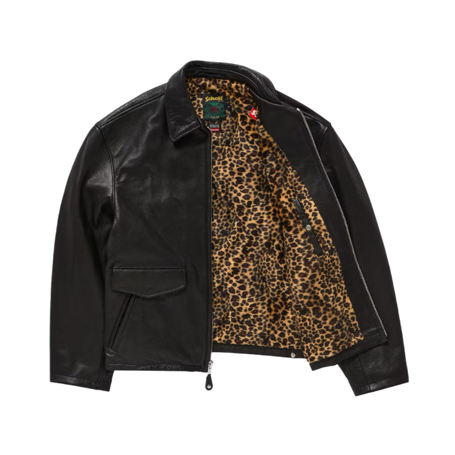 Supreme Schott Black Leather Racer Jacket (FW24)