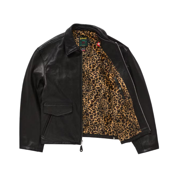 Supreme Schott Black Leather Racer Jacket (FW24)