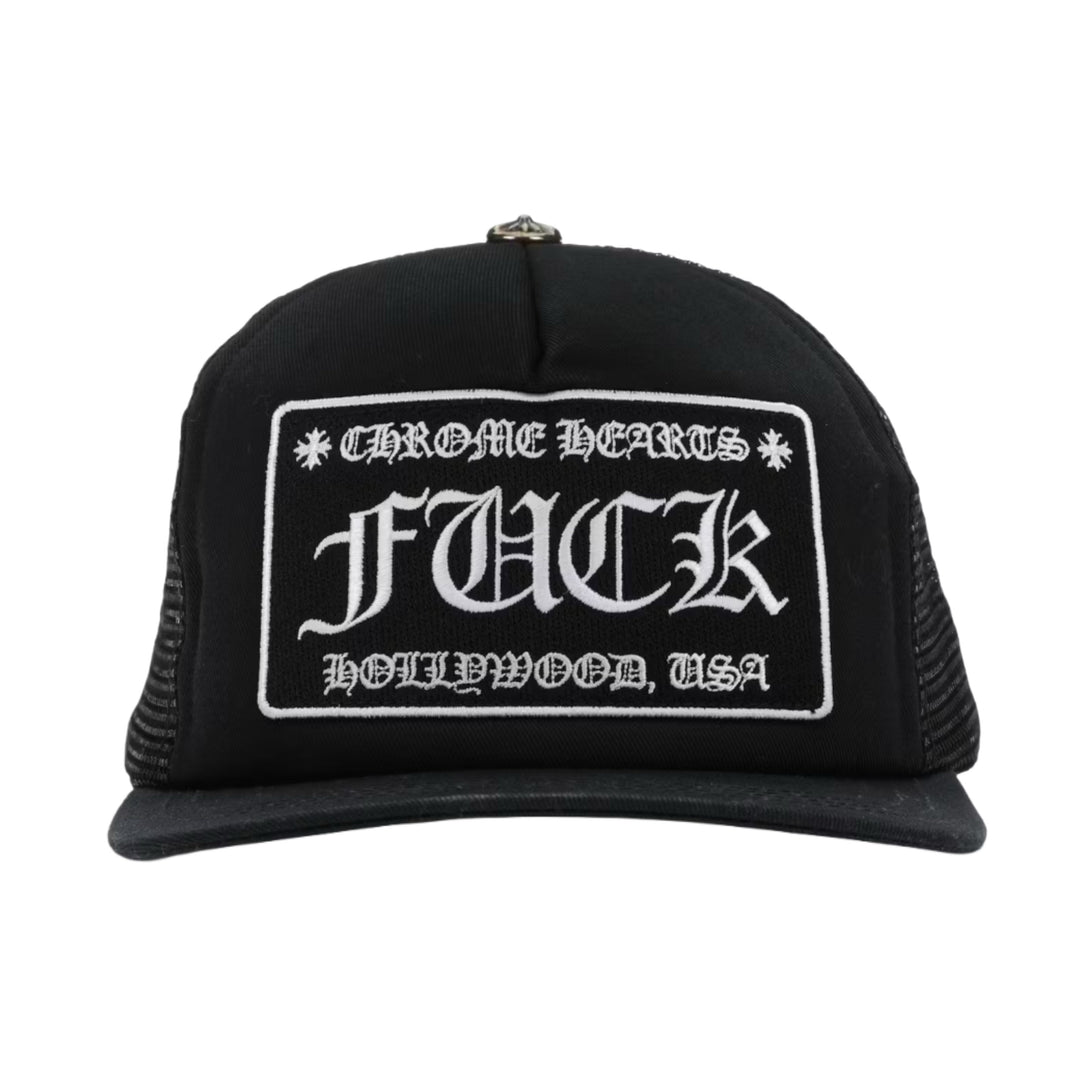 Chrome Hearts FUCK Hollywood Trucker Hat Black