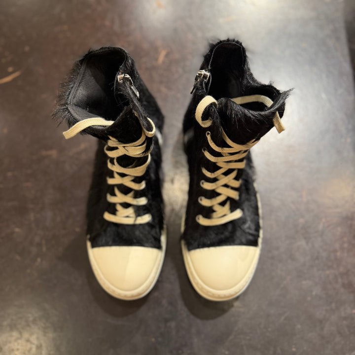 Rick Owens Black Strobe High Top Pony Hair No Box (PREOWNED)