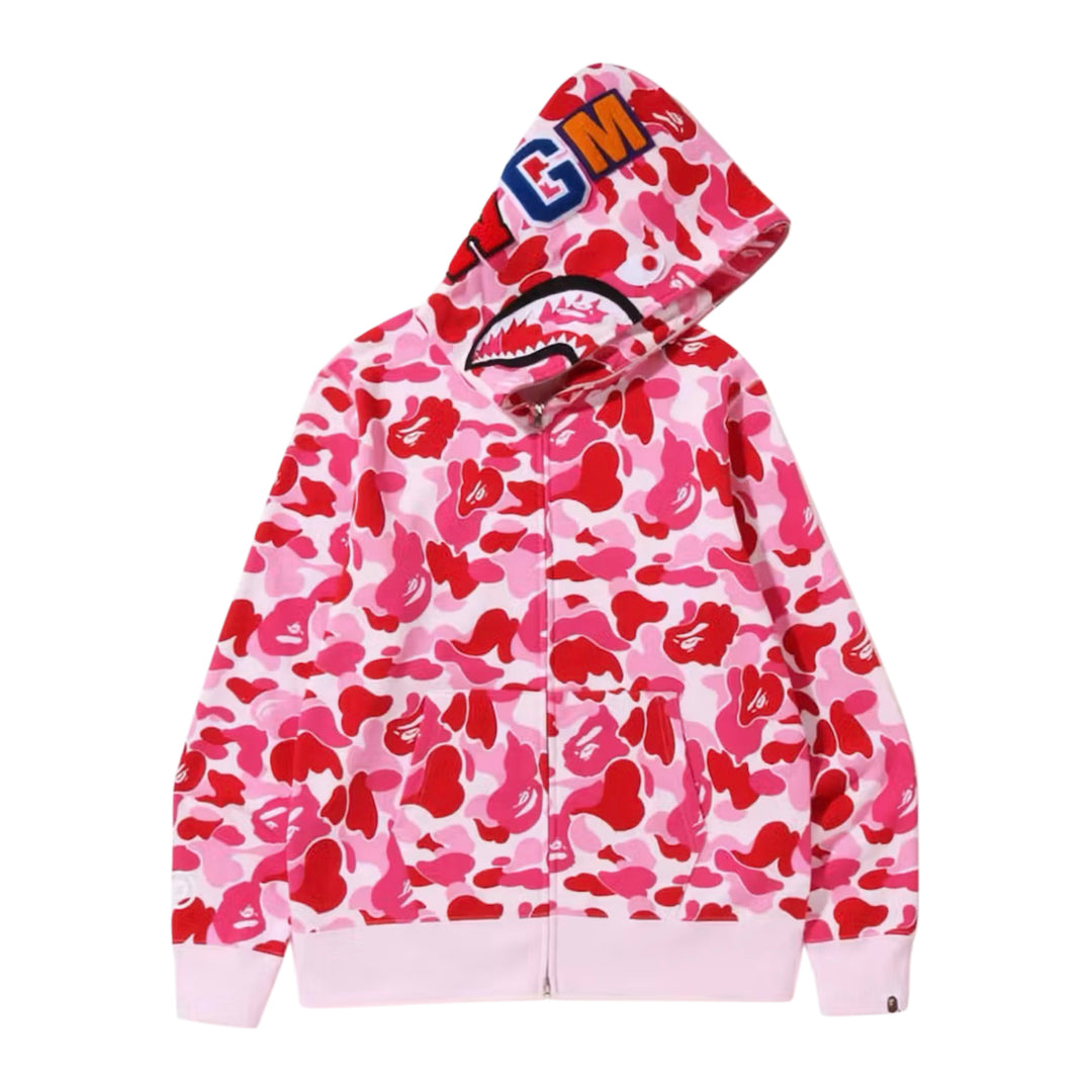 Bape Big ABC Camo Shark Full Zip Hoodie Pink
