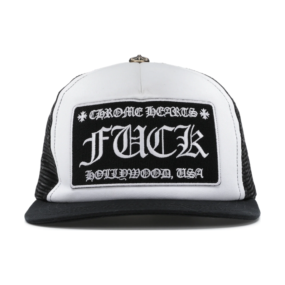 Chrome Hearts FUCK Hollywood Trucker Hat Black/White