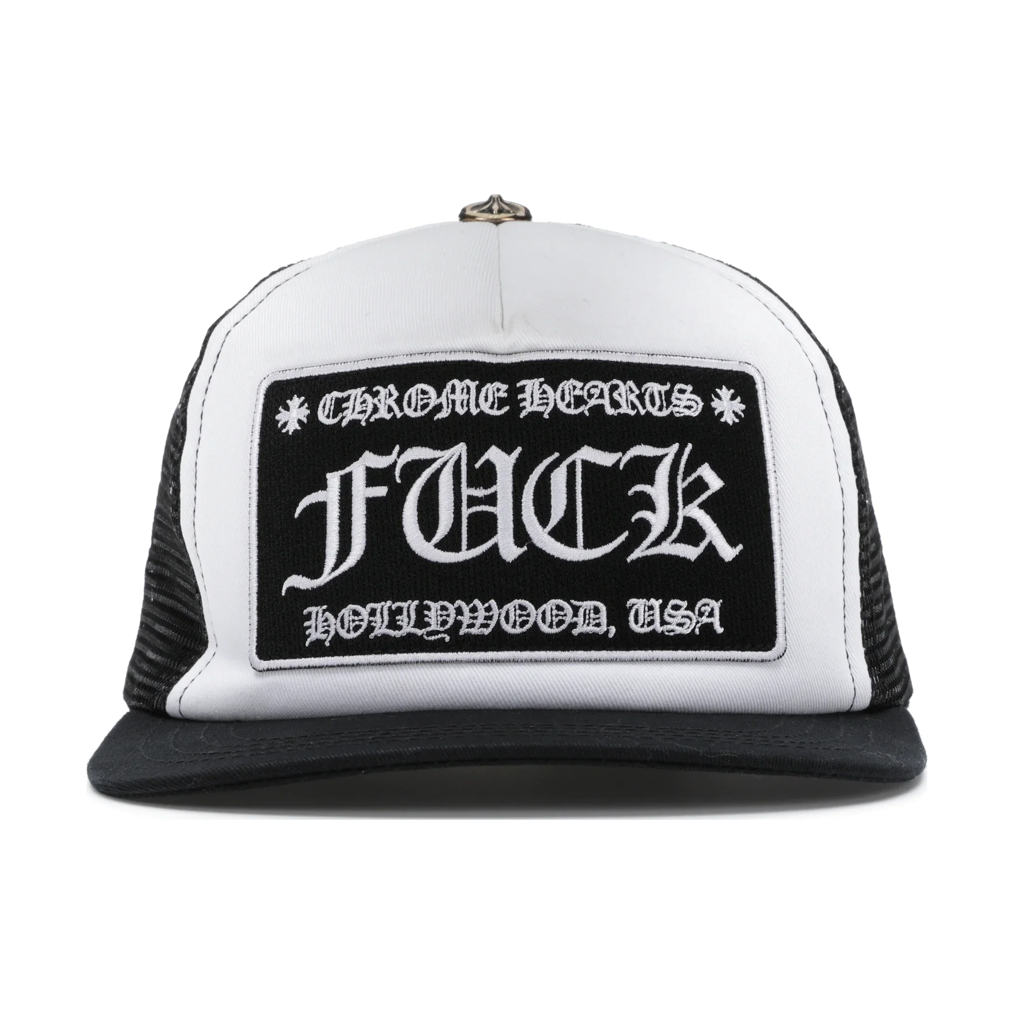 Chrome Hearts FUCK Hollywood Trucker Hat Black/White