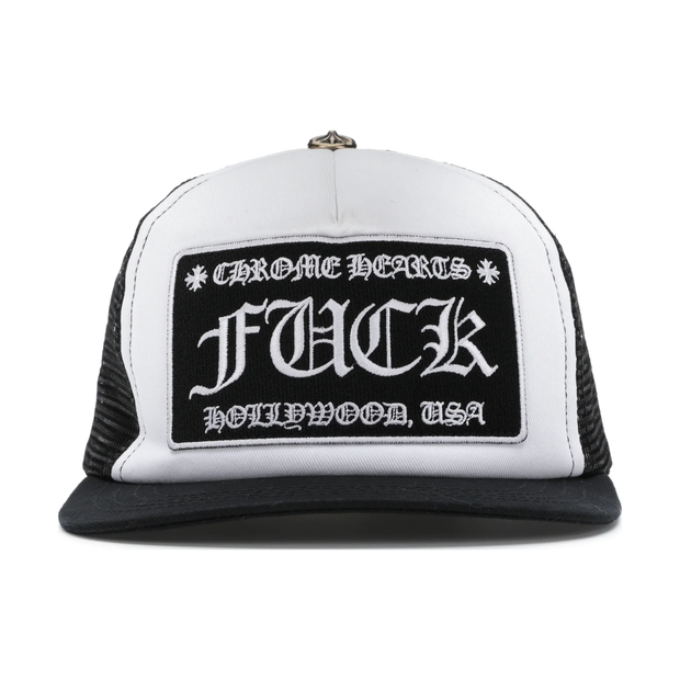 Chrome Hearts FUCK Hollywood Trucker Hat Black/White