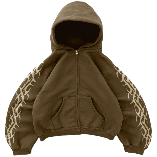 Brown Tribal Zip Up Hoodie Bravest Studio