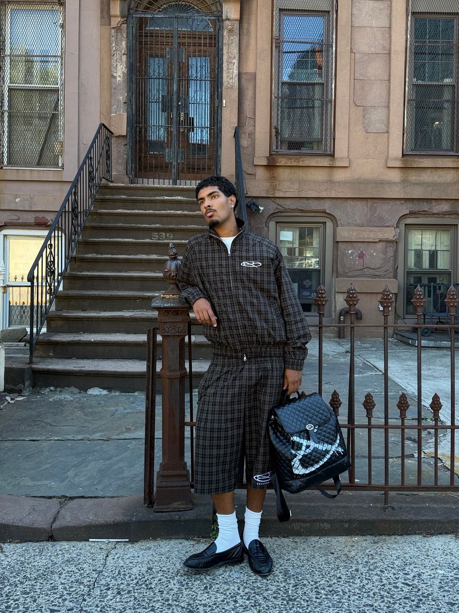 Boredom Kills Lounge Plaid Track Jacket (Brown)