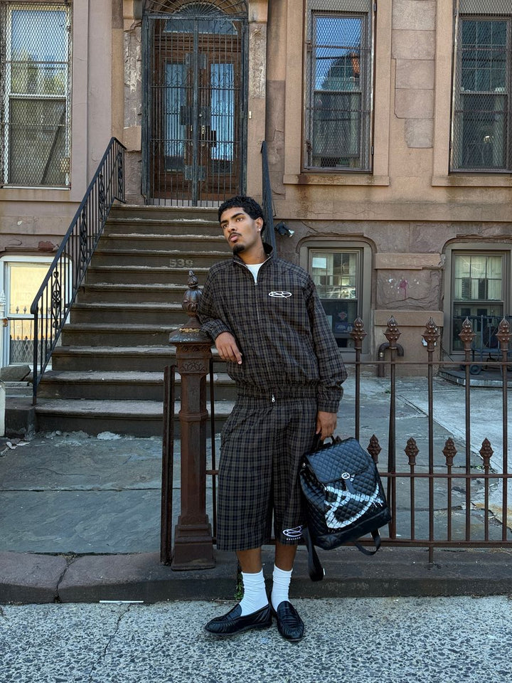 Boredom Kills Lounge Plaid Track Jacket (Brown)