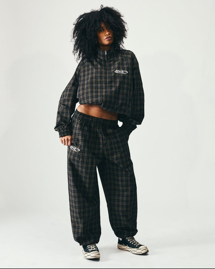 Boredom Kills Lounge Plaid Track Jacket (Brown)