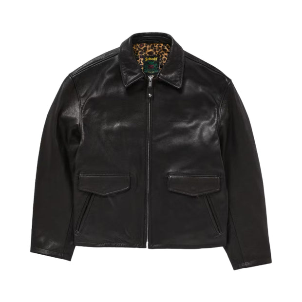 Supreme Schott Black Leather Racer Jacket (FW24)