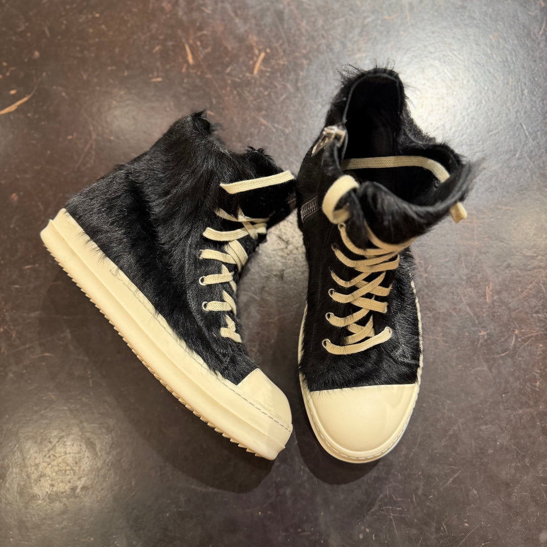 Rick Owens Black Strobe High Top Pony Hair No Box (PREOWNED)