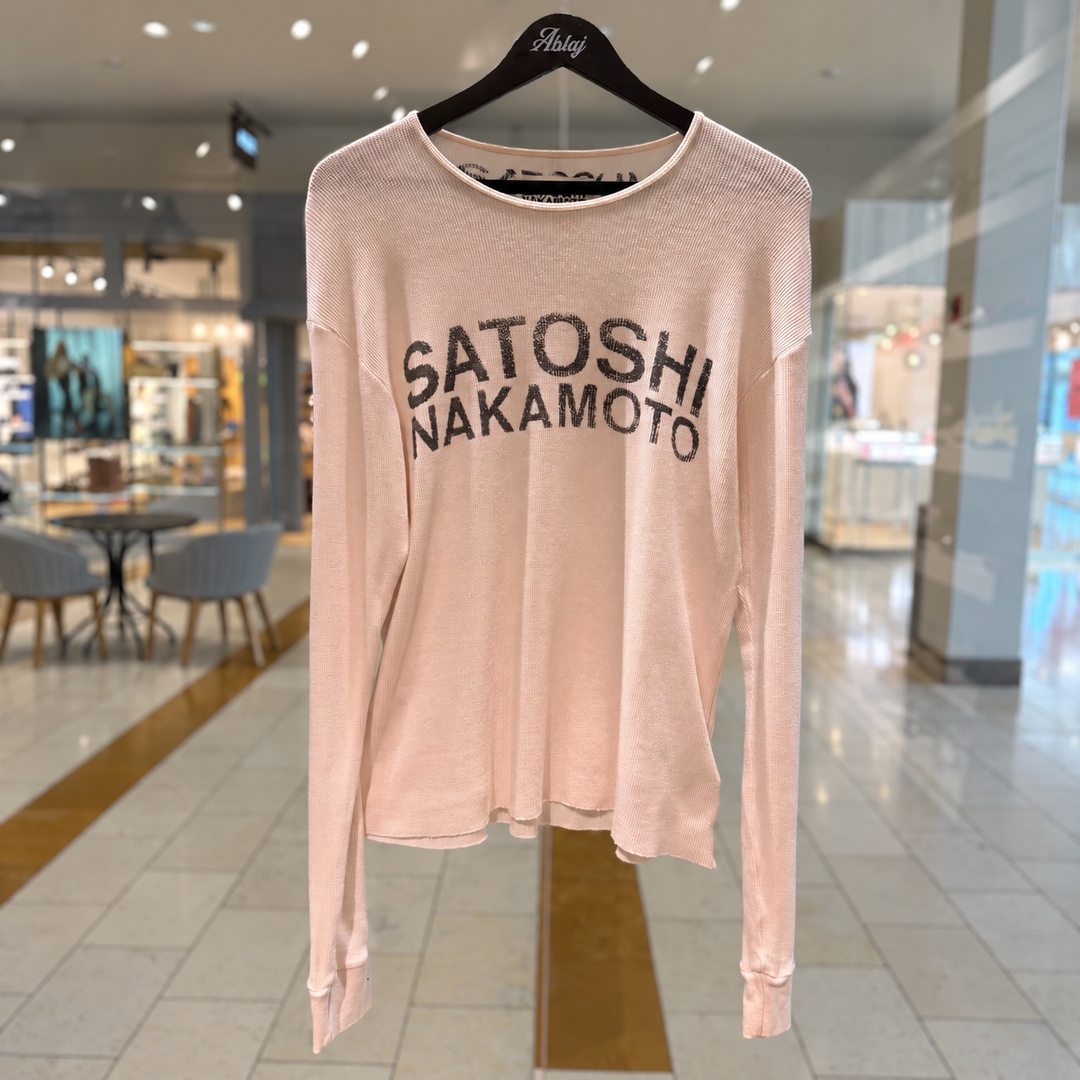 Satoshi Nakamoto Logo Print Thermal Waffle Knit Cotton Shirt White (PREOWNED)