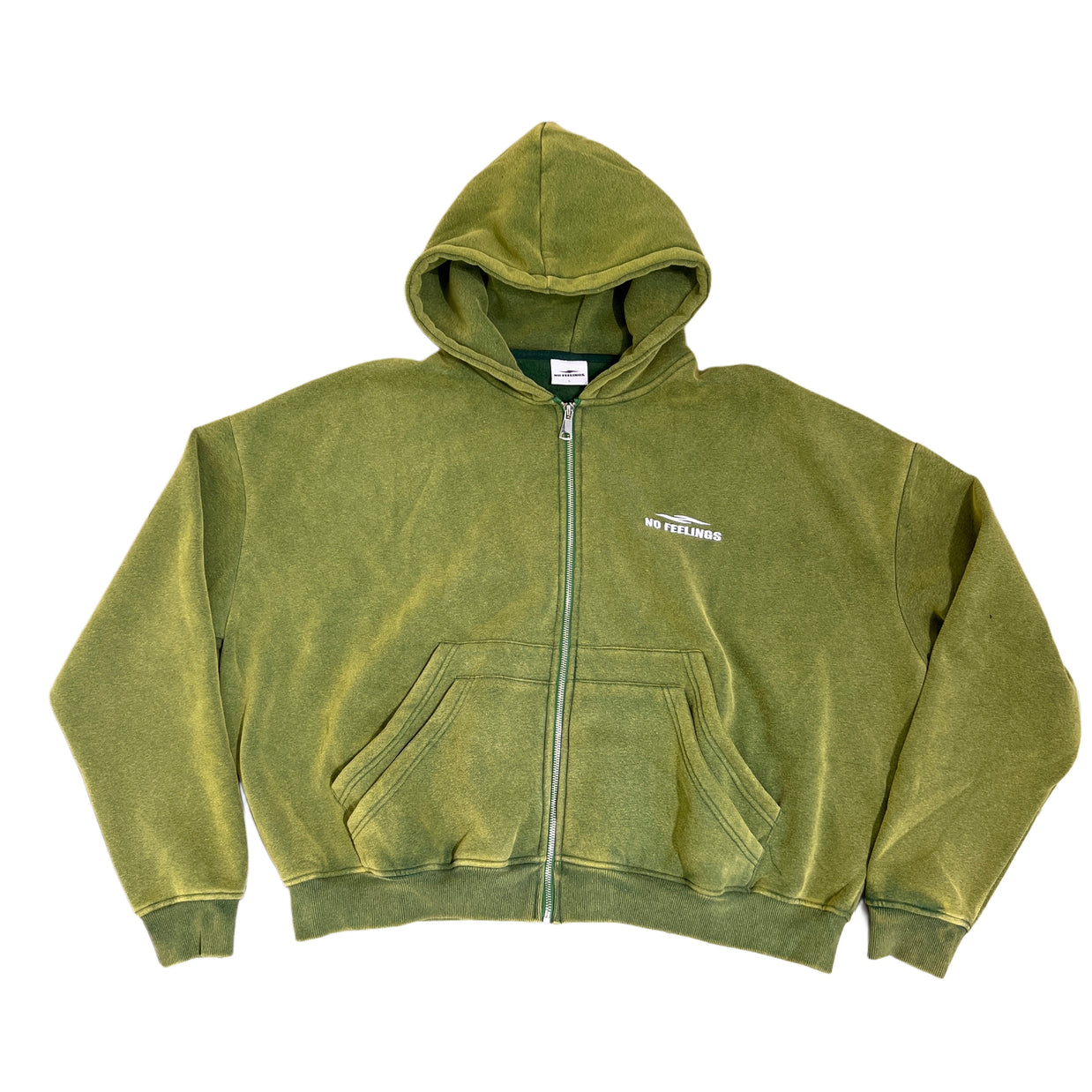 No Feelings Moss Green Double Pocket Hoodie