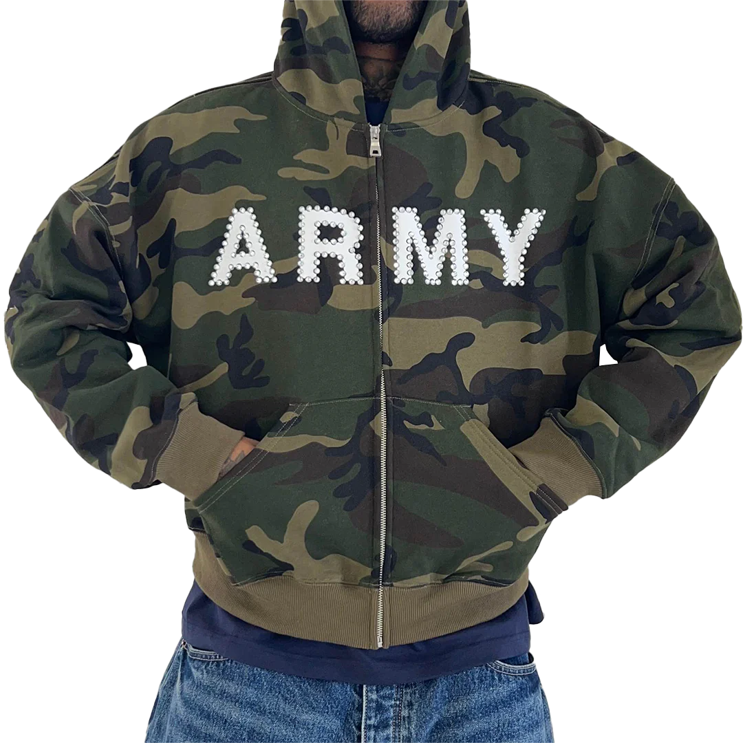 imHappyPromise Camo Army Rhinestone Zip
