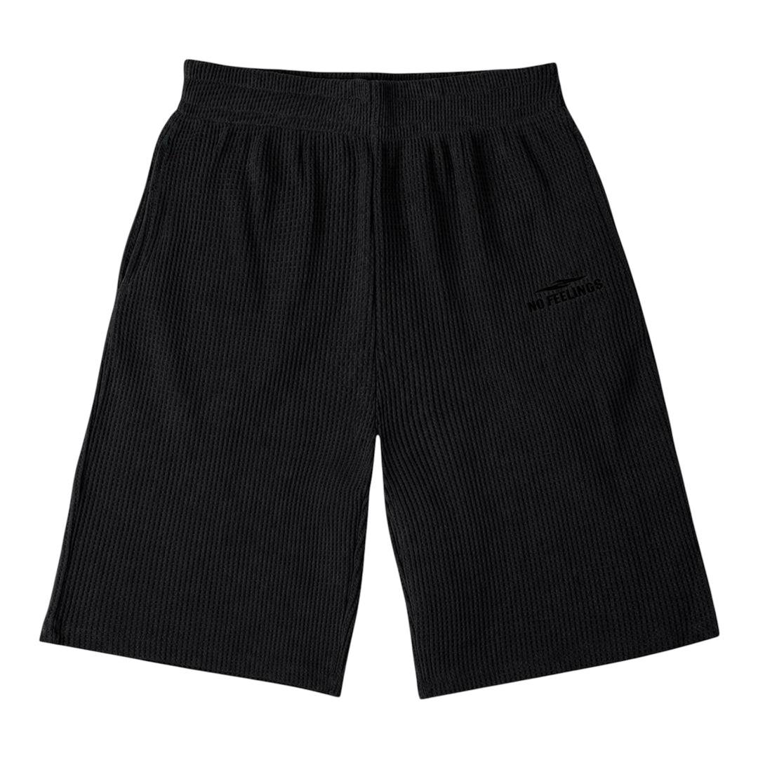 No Feelings Black Waffle Sweatshorts