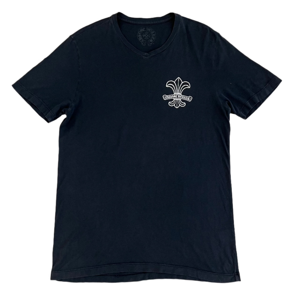 Chrome Hearts Black Fleur De Lis Logo V-Neck Tee (PREOWNED)