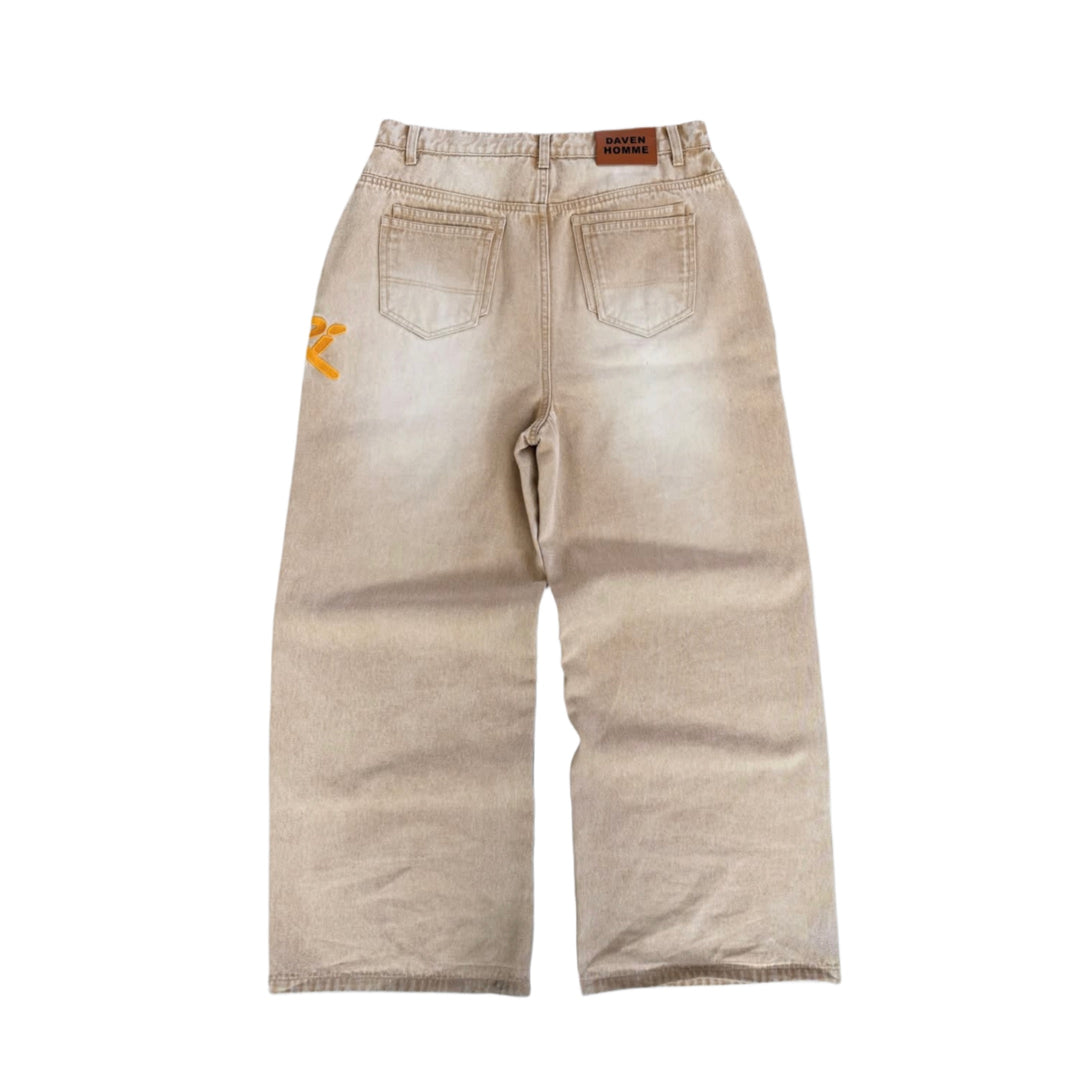 Daven Homme Khaki Studded Carpenter Denim Pants