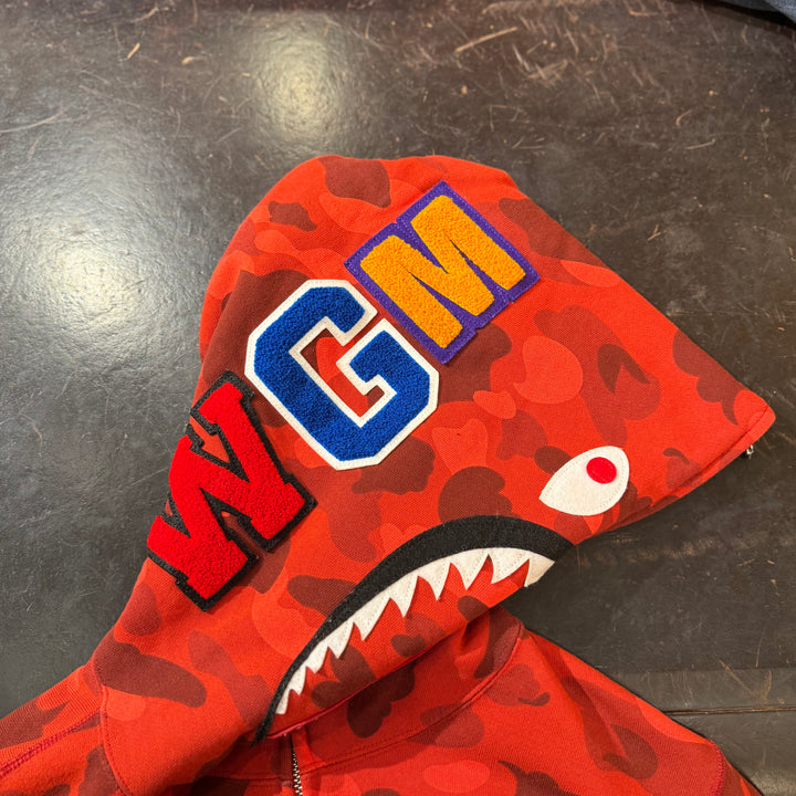 Bape Red Shark Hoodie Full Zip Up (PREOWNED)
