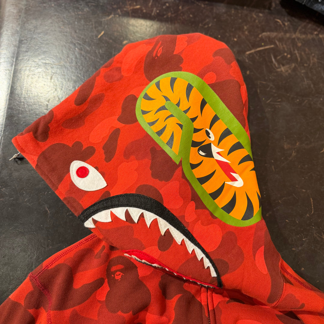 Bape Red Shark Hoodie Full Zip Up (PREOWNED)