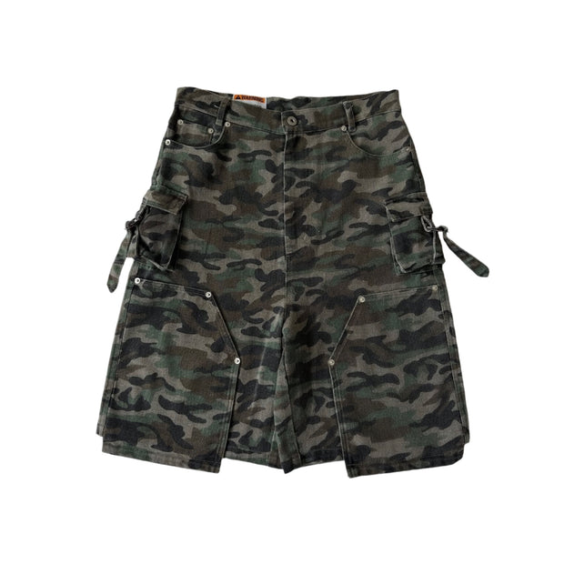 Daven Homme Double Kneel Hellen Denim Camo Shorts