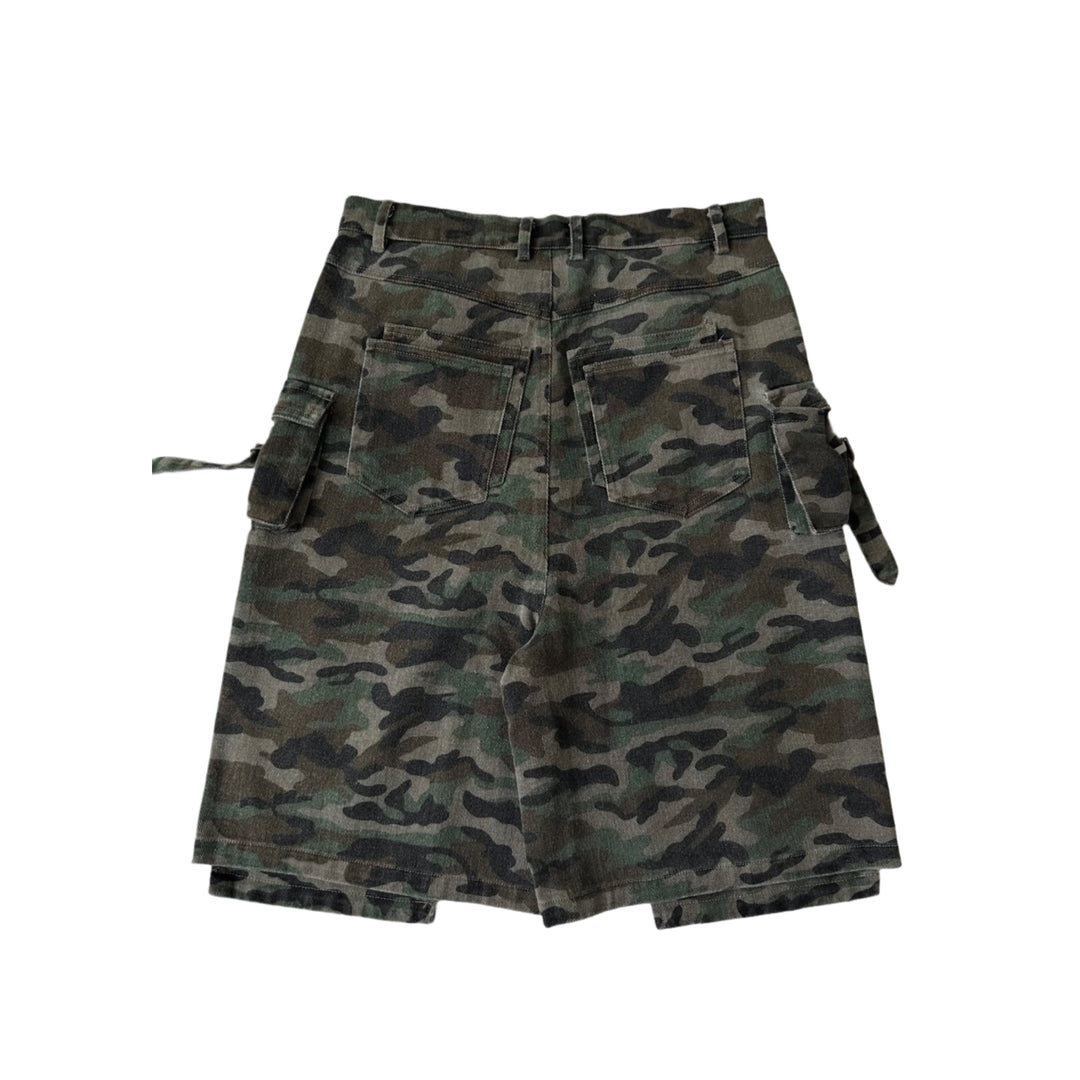 Daven Homme Double Kneel Hellen Denim Camo Shorts