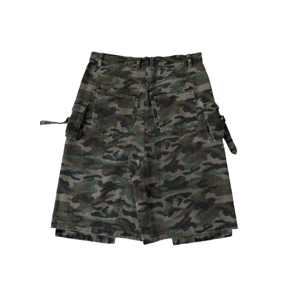 Daven Homme Double Kneel Hellen Denim Camo Shorts