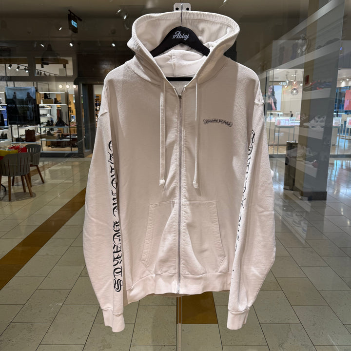 Chrome Heart White Scroll Zip Up Hoodie Broken Zipper *Missing Dagger* (PREOWNED)
