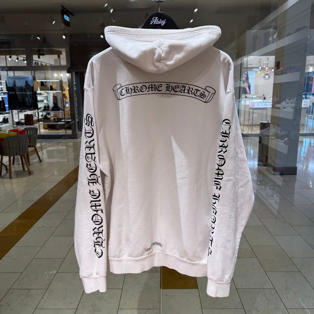 Chrome Heart White Scroll Zip Up Hoodie Broken Zipper *Missing Dagger* (PREOWNED)