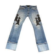 Who Decides War x MRDR BRVDO Custom Patched Jeans Black