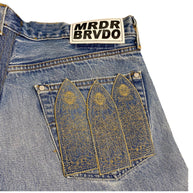 Who Decides War x MRDR BRVDO Custom Patched Jeans Blue