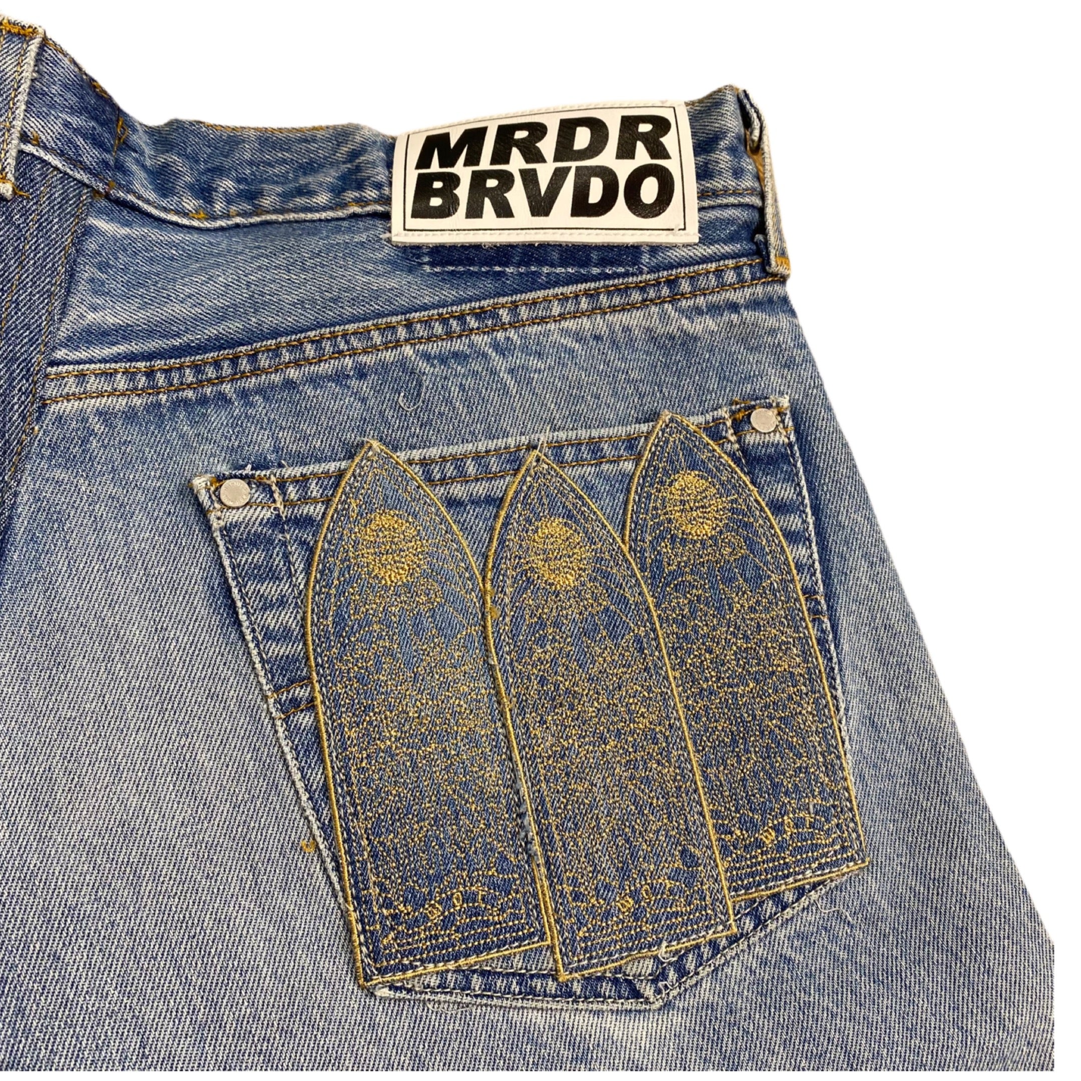 Who Decides War x MRDR BRVDO Custom Patched Jeans Black