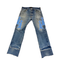 Who Decides War x MRDR BRVDO Custom Patched Jeans Blue