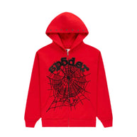 SP5DER OG Web Red Studded Zip Hoodie