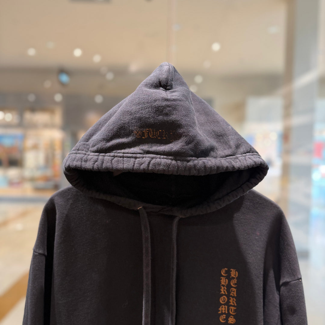 Chrome Hearts Vertical Logo FU Hood Hoodie Black Brown (PREOWNED)