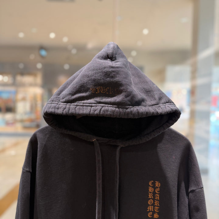 Chrome Hearts Vertical Logo FU Hood Hoodie Black Brown (PREOWNED)