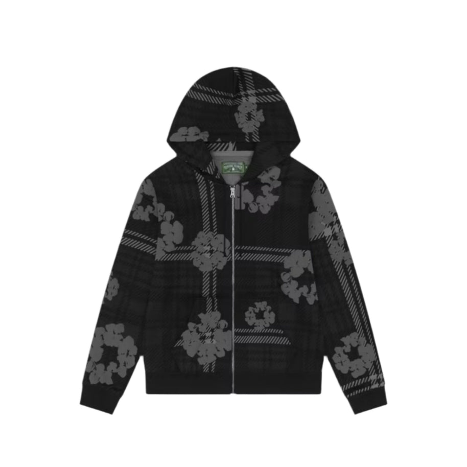 Denim Tears Plaid Cotton Wreath Zip Hoodie Black
