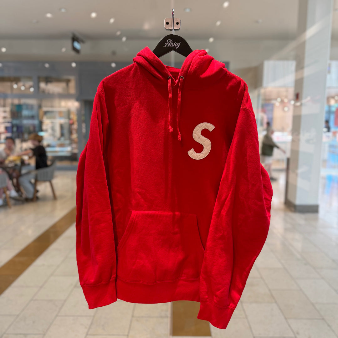 Supreme S Logo Leather Red Hoodie (PREOWNED)