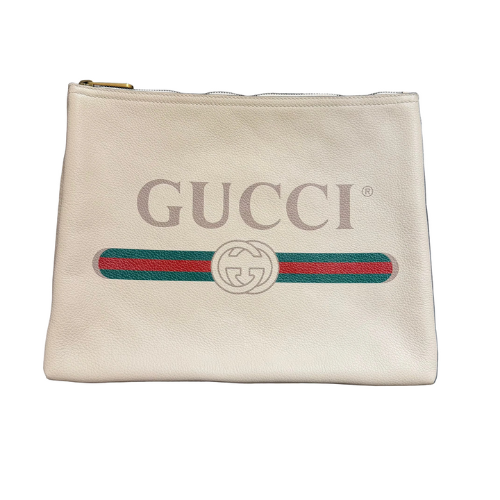 Gucci Web Print Leather Pouch (PREOWNED)