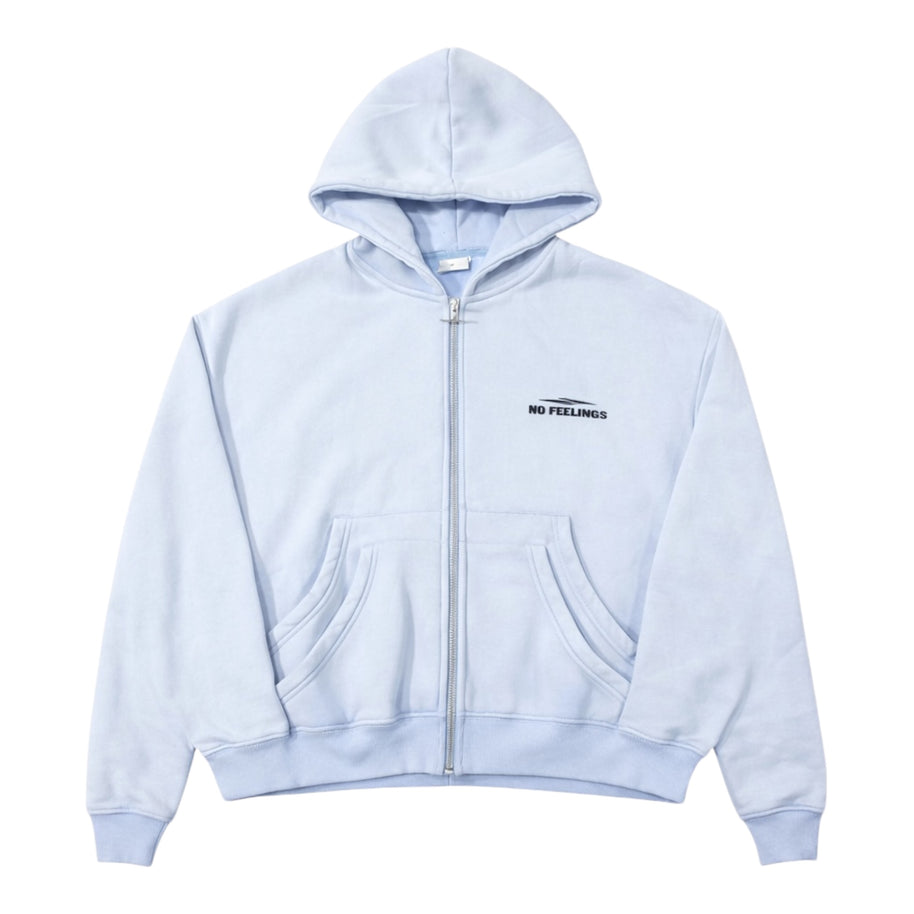 No Feelings Powder Blue 4PF Zip Up Hoodie