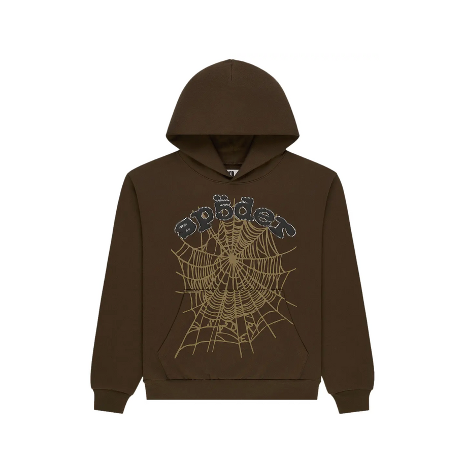 SP5DER OG Web Rhinestone Hoodie Brown